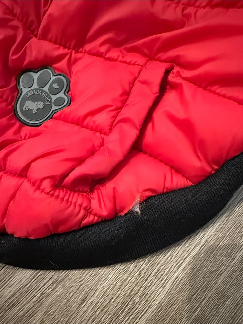 Red & Black Puffer Dog Jacket with Canada Pooch Logo